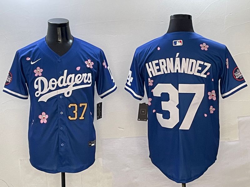 Men Los Angeles Dodgers #37 Hernandez Blue Sakura Edition 2025 Nike MLB Jersey style 2->los angeles dodgers->MLB Jersey